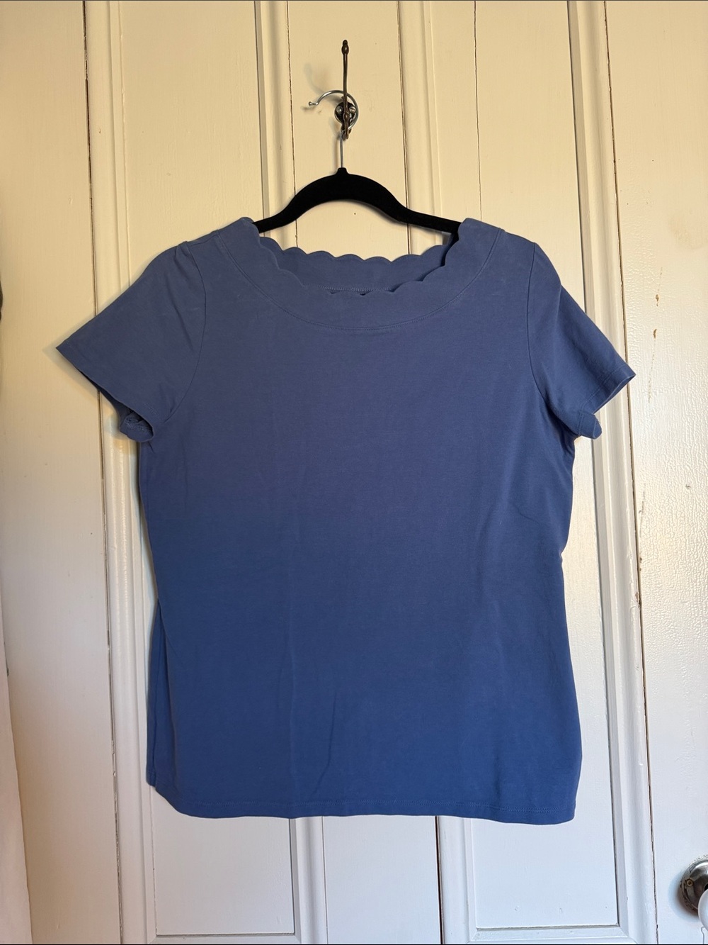 Anne Klein Scallop Neck Short Sleeve Top - Periwinkle Blue